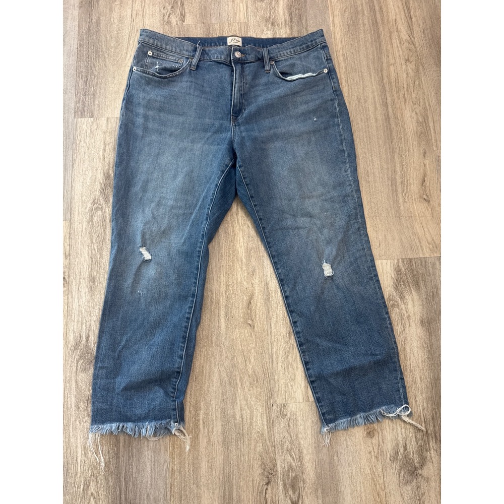 J.Crew Slim Boyfriend Jeans Medium Wash Distressed Raw Hem Size 33 Womens